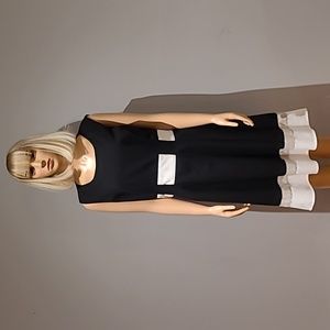 Calvin Klein black fit and flare dress ith taule and white stripes size 12